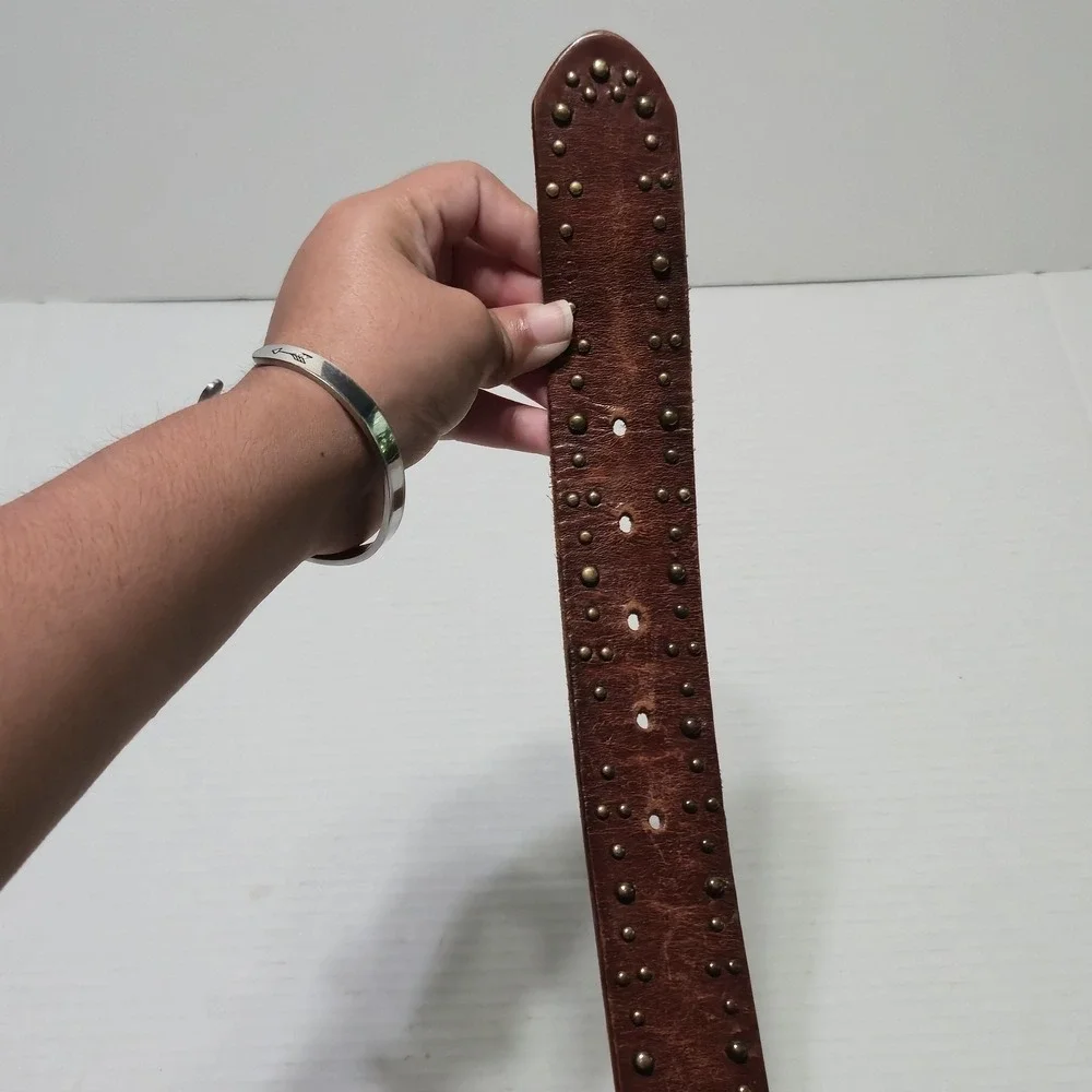 Vintage American Eagle Studded Brown Leather Belt Womens Size Med Boho Western